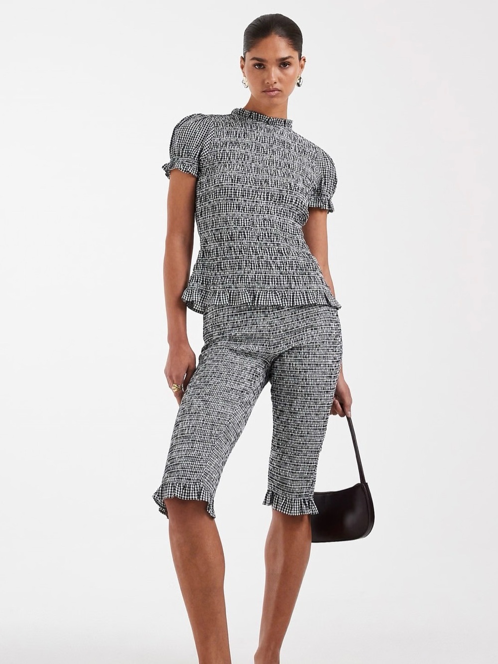 ASOS Black & White Smocked Capri Pant Set